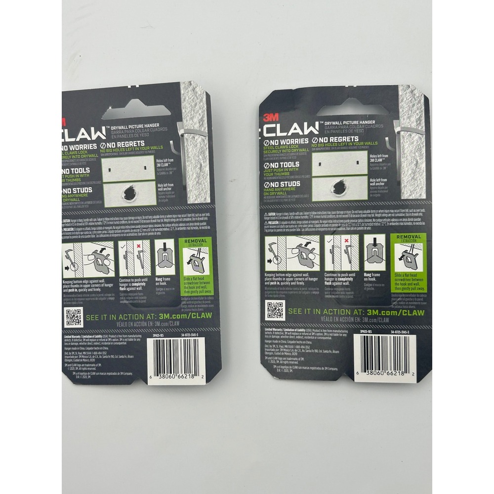 Lot of 2 3M CLAW Drywall Picture Hangers 25lb Capacity Hardened Steel 3PH25-1ES - Picture 2 of 3